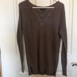 American Eagle Taupe Drawstring Tunic Sweater